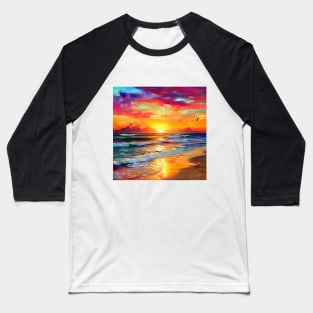 Color Ocean Beach Sunset Painting Baseball T-Shirt